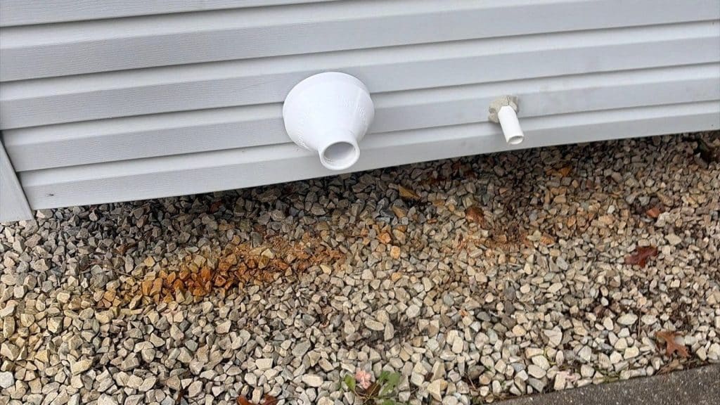 Exterior exhaust vent on house siding kept clear for carbon monoxide safety during New Jersey heating season
